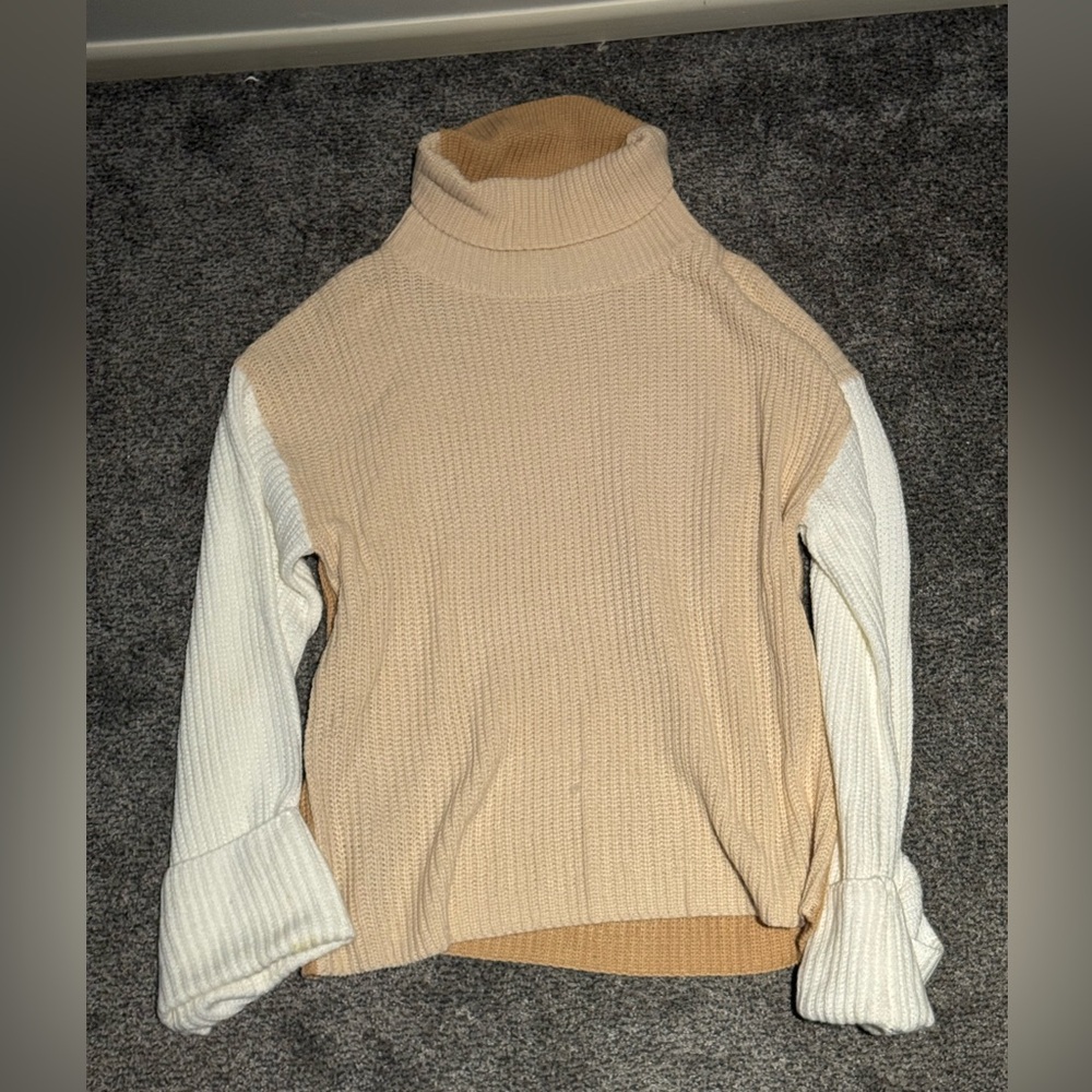 Elegant Three-Tone Cowl Neck Sweater